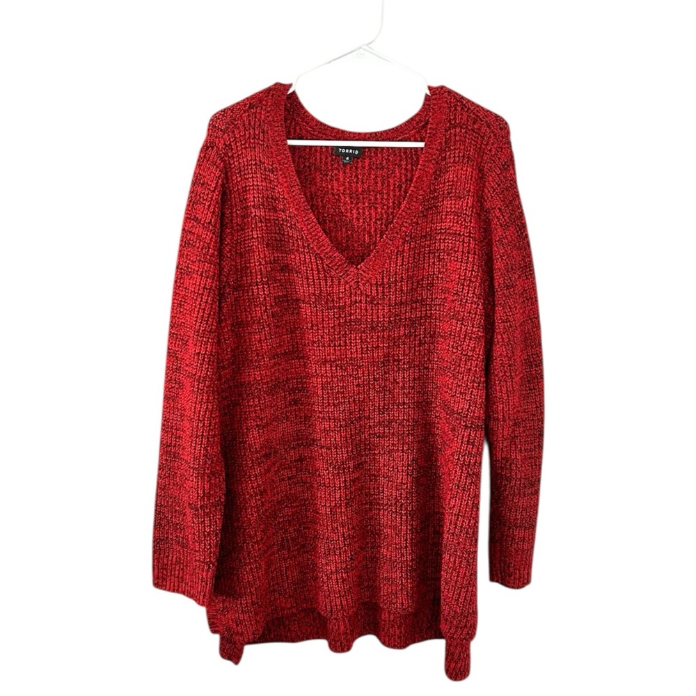 Torrid Red Marled Knit V-Neck‎ Tunic Sweater